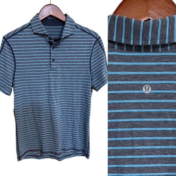 Lululemon Evolution Polo Lookout Stripe Heathered Navy Heathered Poseidon - M - Picture 2 of 6